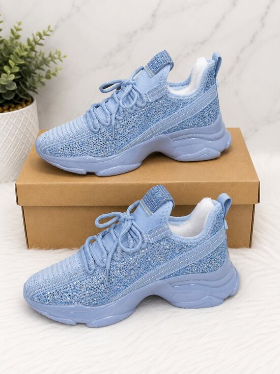 Steve Madden Shoes - Women's Light Blue Rhinestone Chunky Sneakers Crystal Fashion Athletic Shoes